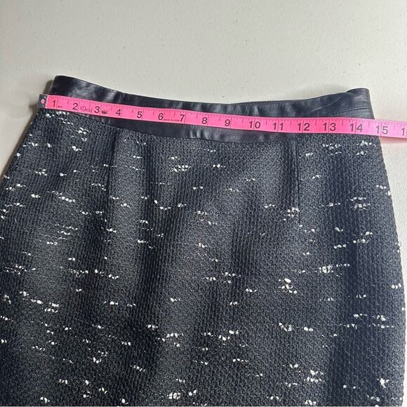 MILLY Lamb Leather Trim Speckled Tweed Pencil Skirt Black Size 6 - Picture 8 of 9